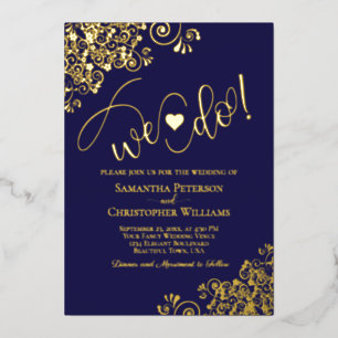 Wir heiraten! Süße moderne Hochzeit in Marineblau  Folieneinladung
