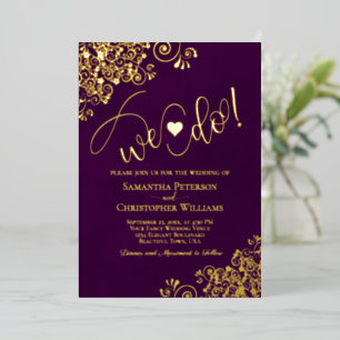 Wir heiraten! Süße moderne Hochzeit Pflaume Lila & Folieneinladung