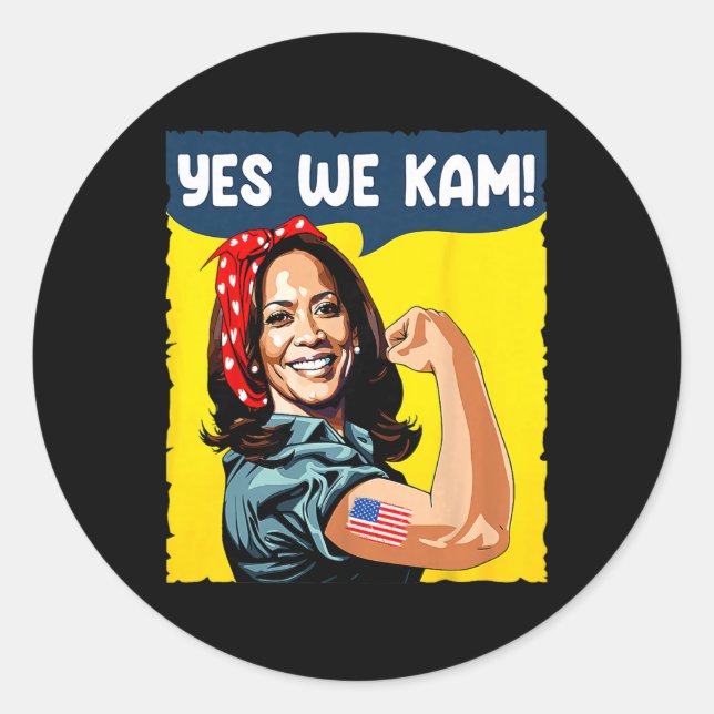 Wir Kam Rosie The Riveter für Präsident Kamala Har Runder Aufkleber (Vorderseite)