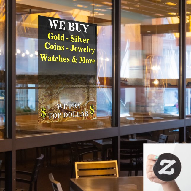 Wir kaufen Gold Silbermünzen Schmuck Shop Riesig Fensteraufkleber (Restaurantfenster)