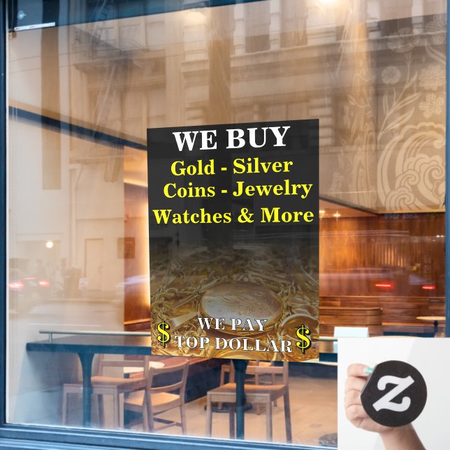 Wir kaufen Gold Silbermünzen Schmuck Shop Riesig Fensteraufkleber (Café-Fenster)