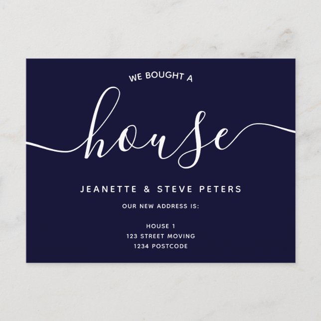 Wir kauften eine blaue, einfache Schrift, die sich Ankündigungspostkarte (Vorderseite)