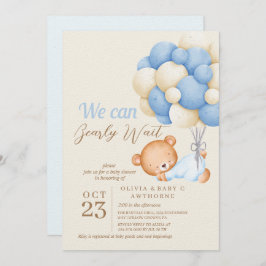 Wir können Bear Balloon Baby Boy Dusche warten Einladung
