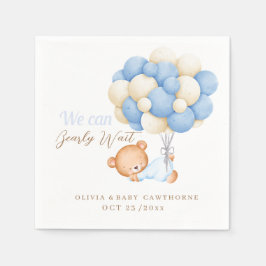Wir können Bearly Wait Teddy Balloon Baby Boy Dusc Serviette