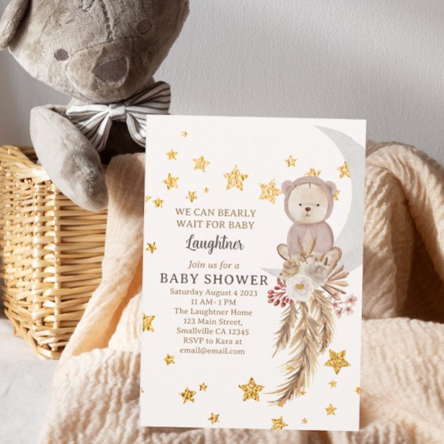 Wir können Boho Bear Moon Babydusche frühzeitig ab Einladung (Von Creator hochgeladen)