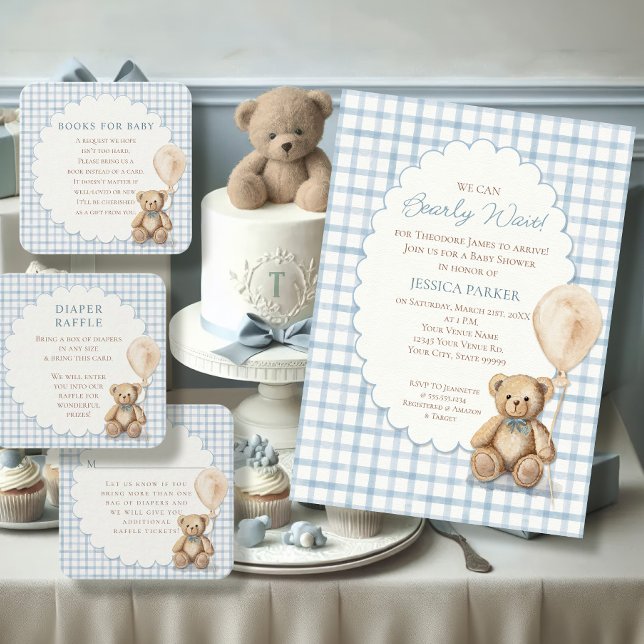 Wir können den Teddybären-Jungen-Babyshower kaum e Einladung (Von Creator hochgeladen)