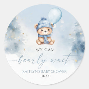 Wir können den Winter-Teddybär-Babyshower kaum erw Runder Aufkleber