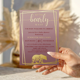 Wir können es kaum erwarten Baby Shower Goldrahmen Folieneinladung