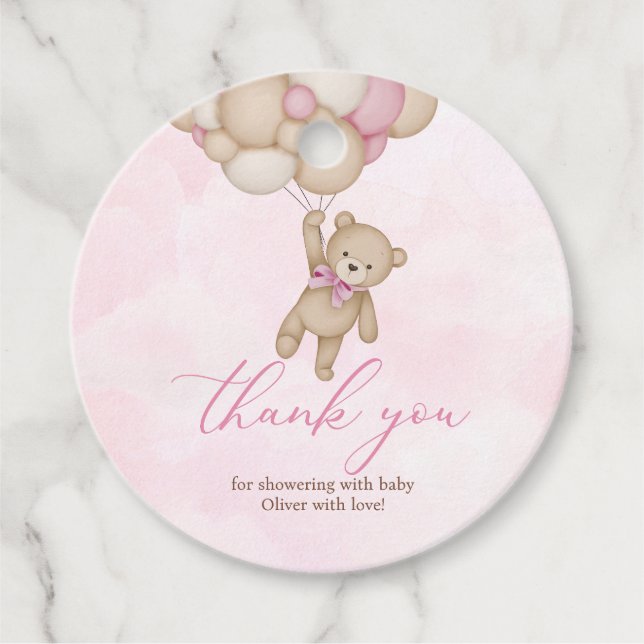 Wir können es kaum erwarten Baby Shower Pink Danke Geschenkanhänger (Vorderseite)