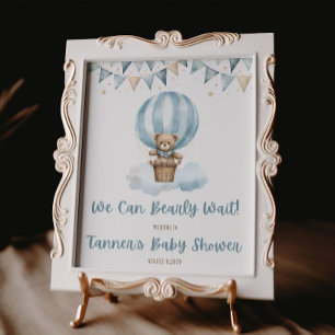 Wir können es kaum erwarten! Babyparty mit blauen Poster