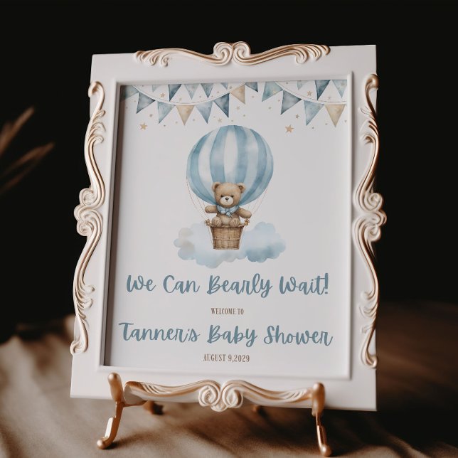 Wir können es kaum erwarten! Babyparty mit blauen  Poster (Von Creator hochgeladen)