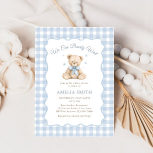 Wir können es kaum erwarten, Blau Teddybär Baby Sh Einladung