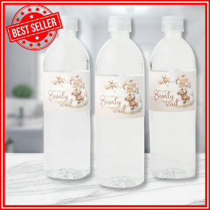 Wir können es kaum erwarten, Cub Brown Baby Shower Wasserflaschenetikett