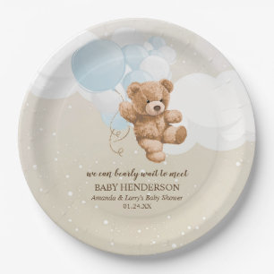 Wir können es kaum erwarten Dusty Blue Teddy Bär S Pappteller