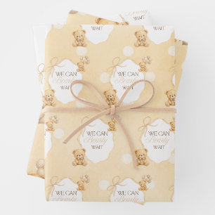 Wir können es kaum erwarten Neutrales Teddybär-Bab Geschenkpapier Set