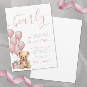 Wir können es kaum erwarten Pinke Bär Mädchen Baby Einladung