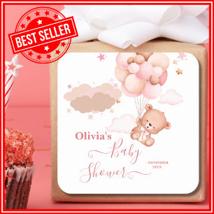 Wir können es kaum erwarten Rosa Baby-Party für Mä Quadratischer Aufkleber