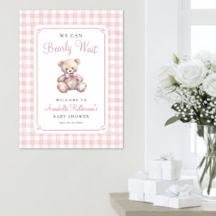 Wir können es kaum erwarten Rosa Bär Baby Shower Poster