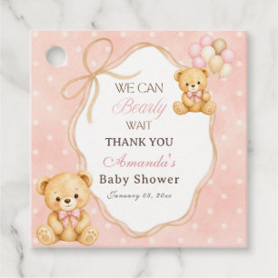 Wir können es kaum erwarten Rosa Bär Mädchen Baby- Geschenkanhänger