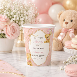 Wir können es kaum erwarten Rosa Bär Mädchen Baby- Pappbecher
