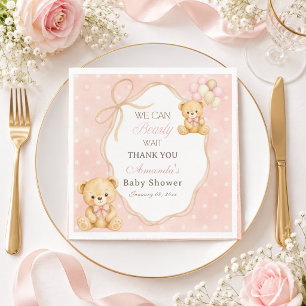 Wir können es kaum erwarten Rosa Bär Mädchen Baby- Serviette