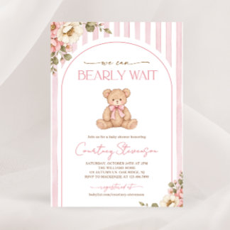 Wir können es kaum erwarten Rosa Blumen Baby-Party Einladung