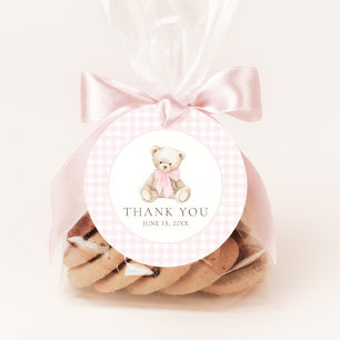 Wir können es kaum erwarten Rosa Gingham Teddybär Geschenkanhänger
