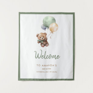 Wir können es kaum erwarten Teddybär Ballon Babypa Wandteppich