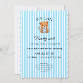 Wir können es kaum erwarten Teddybär Blau gestreif Einladung