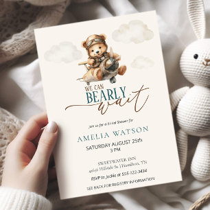 Wir können es kaum erwarten Teddybär Flugzeug Baby Einladung