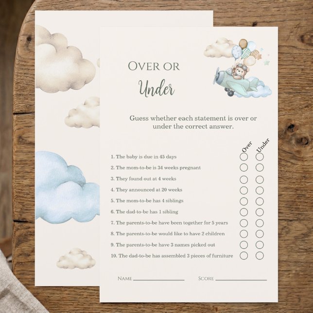Wir können es kaum erwarten Über oder Unter Duschs (Over or Under Baby Shower Game Bearly Wait Boy)
