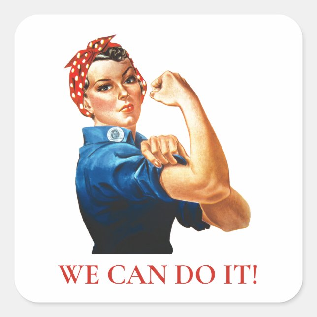 Wir können es machen Rosie Riveter Women Power II Quadratischer Aufkleber (Vorderseite)