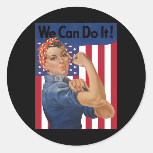 Wir können es mit der Riveter Feminist Flag USA ma Runder Aufkleber