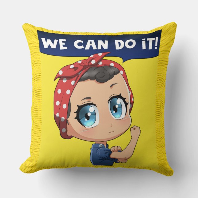  Wir können es tun! Anime Rosie, Riveter Chibi Kissen (Vorderseite)