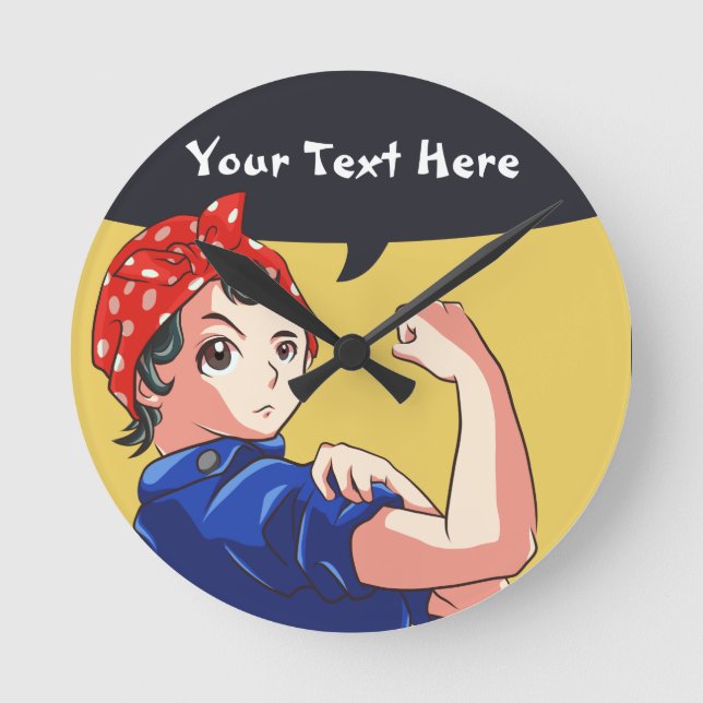 Wir können es tun! Magna Anime Rosie the Riveter Runde Wanduhr (Vorderseite)