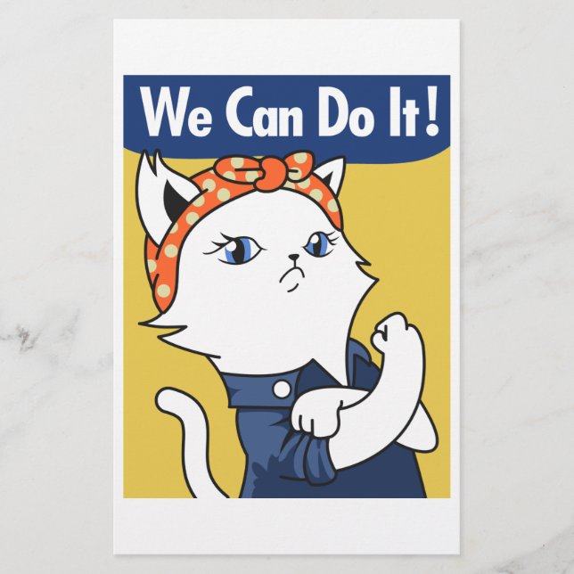 Wir können es tun! White Cat Rosie The Riveter Briefpapier (Vorderseite)