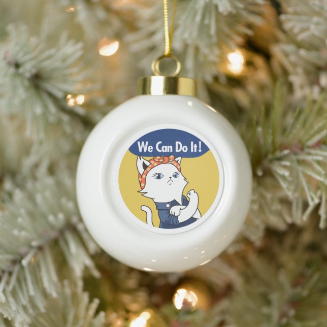 Wir können es tun! White Cat Rosie The Riveter Keramik Kugel-Ornament (Baum)