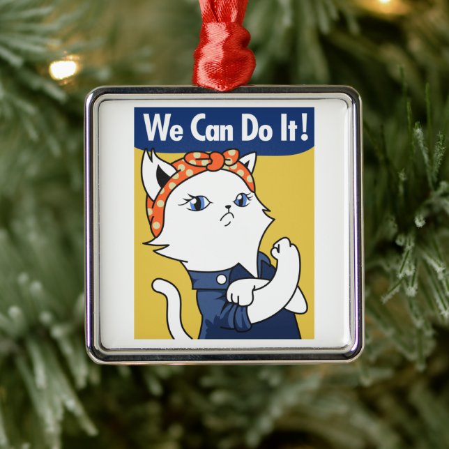 Wir können es tun! White Cat Rosie The Riveter Ornament Aus Metall (Baum)