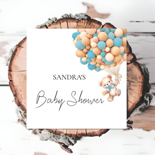 Wir können früh warten Teddy Blue Balloon Serviett Serviette (Von Creator hochgeladen)