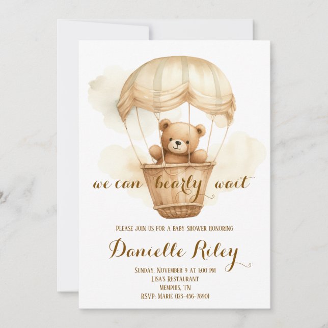 Wir können frühes Abwarten Baby Dusche Teddy Bären Einladung (Vorderseite)
