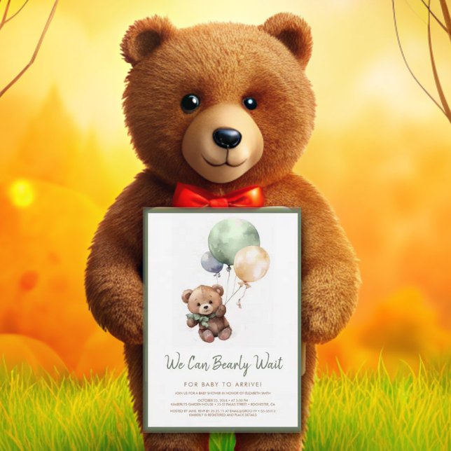 Wir können frühes Warten Teddy Bear Balloon Baby D Einladung (Von Creator hochgeladen)