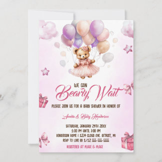 Wir können frühes Warten Teddy Bear Pink Baby Dusc Einladung