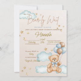 Wir können frühzeitig abwarten Baby Dusche Teddy B Einladung