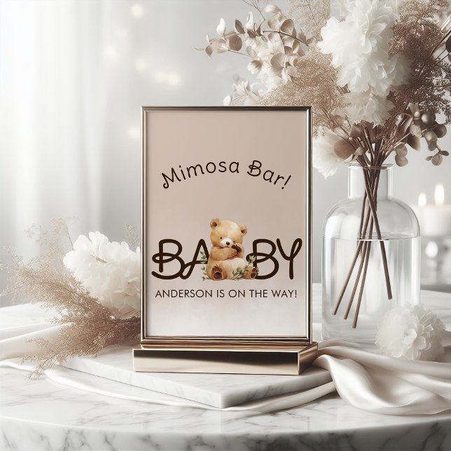 Wir können frühzeitig abwarten Babydusche Mimosa B Sockelschild (We Can Bearly Wait Baby Shower Mimosa Bar Pedestal Sign)