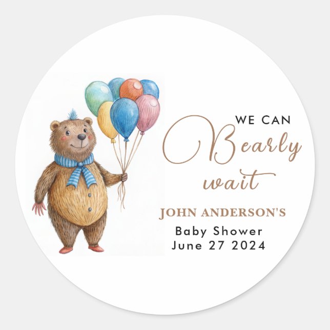 Wir können frühzeitig abwarten Bärenballon Babydus Runder Aufkleber (Vorderseite)