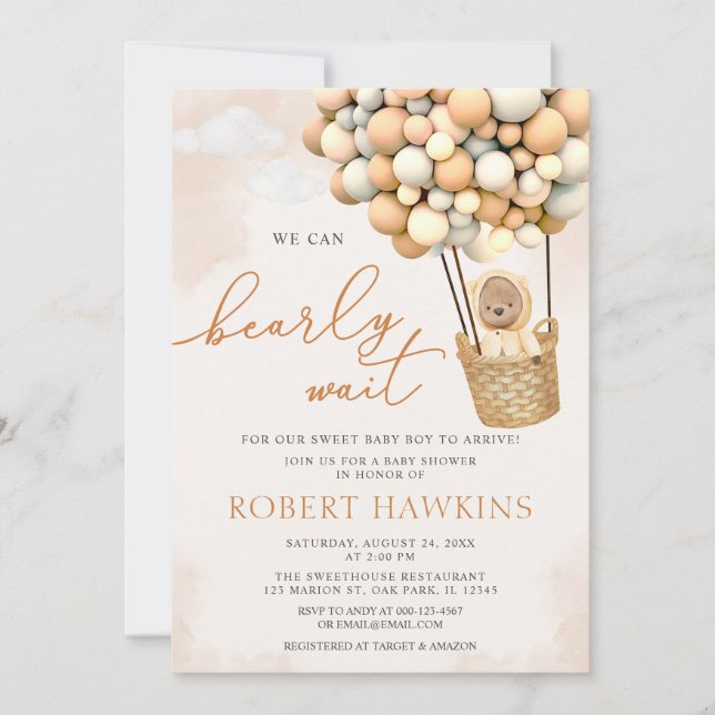 Wir können frühzeitig abwarten Boho Teddy Bear Bab Einladung (Vorderseite)