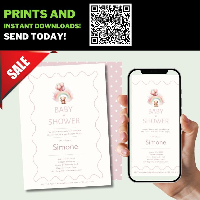 Wir können frühzeitig abwarten Boho Teddy Bear Pin Einladung (Von Creator hochgeladen)