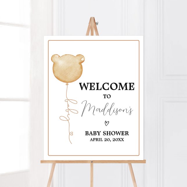 Wir können frühzeitig abwarten, Brown Balloon Baby Poster (Gender Neutral Minimalist Bear Baby Shower Welcome Sign)