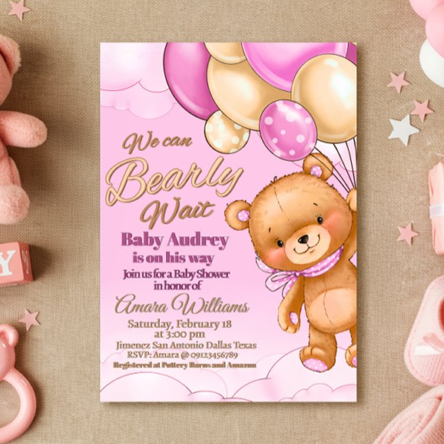 Wir können frühzeitig abwarten - Einladung der Mäd (We Can Bearly Wait - Girl Baby Shower Invitation)