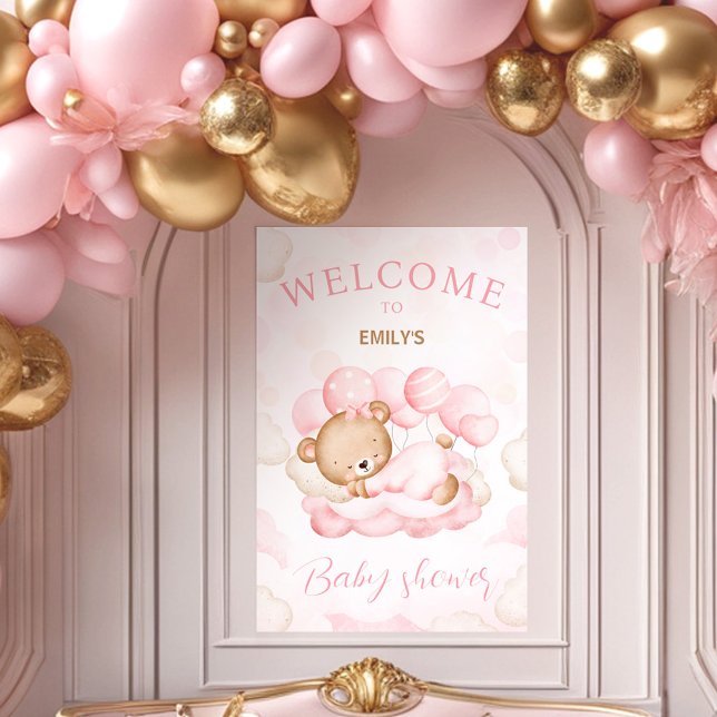 Wir können frühzeitig abwarten Mädchen Dusche Begr Poster (We Can Bearly Wait Girl Baby Shower Welcome Sign Poster)